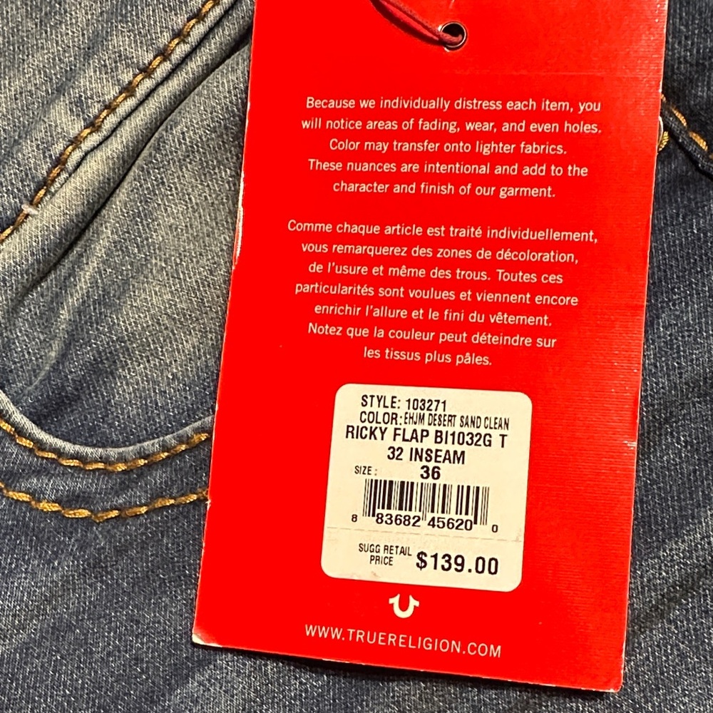 True Religion Dark Blue Denim with Tan Stitching
